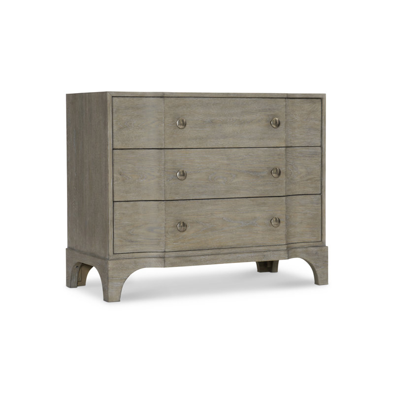 Gray Wood 3-Drawer Nightstand with Pewter Accents
