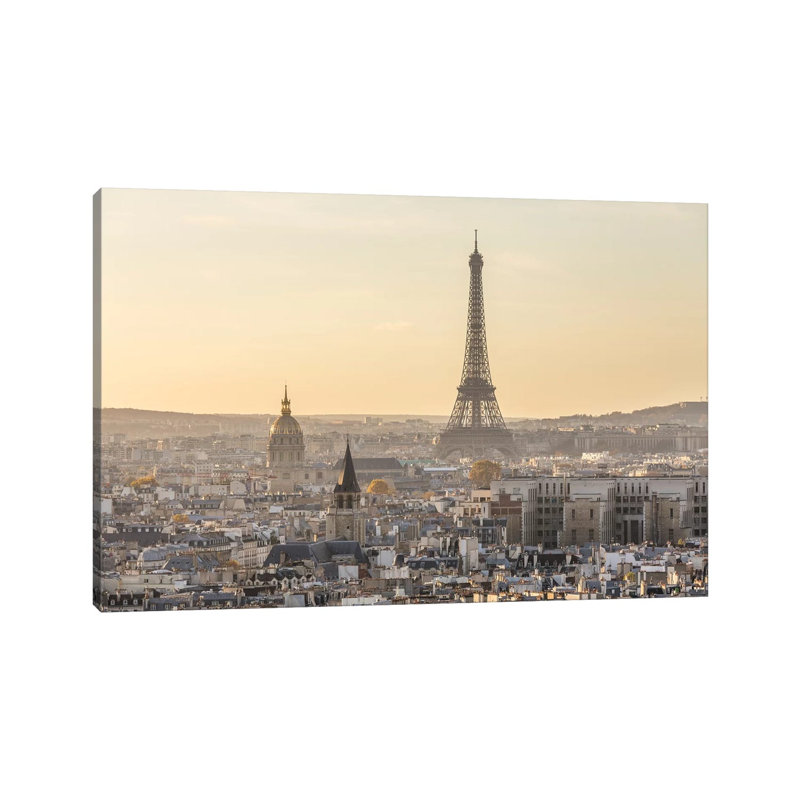 Paris And Eiffel Tower At Sunset, France II by Matteo Colombo - Wrapped Canvas Print, 20.32 cm H x 30.48 cm W