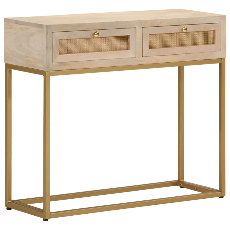 Alaunah 90cm Solid Wood Top Console Table, Brown/Gold
