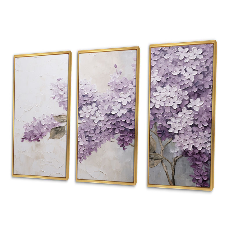 Ensemble d'art sur toile Trinidad - Lilas, Cadre flottant doré, H 32 po x l 48 po x P 1 po