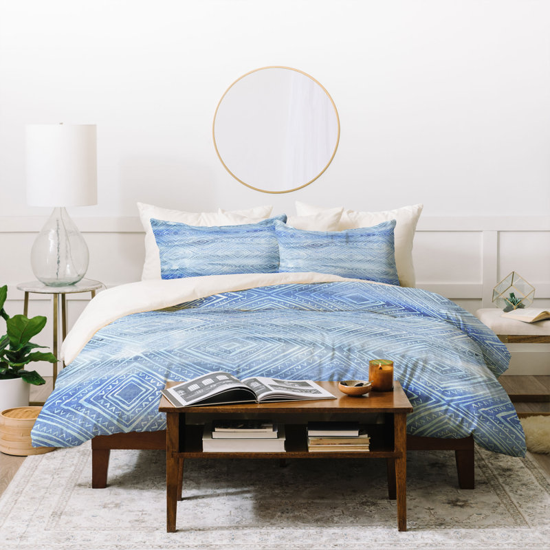 Ensemble de housse de couette à motif de losanges dessinés Schatzi, Housse de couette pour grand lit et 2 taies décor