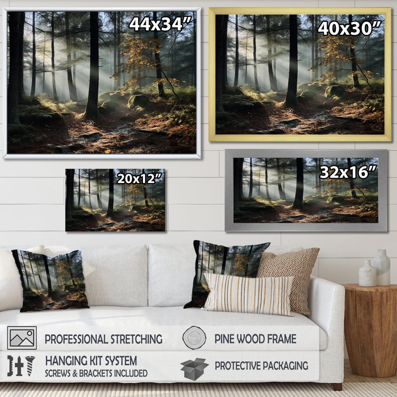 " Pine Forest Autumn Scenery ", 34" H x 44" W x 1.5" D, Natural Floater Framed