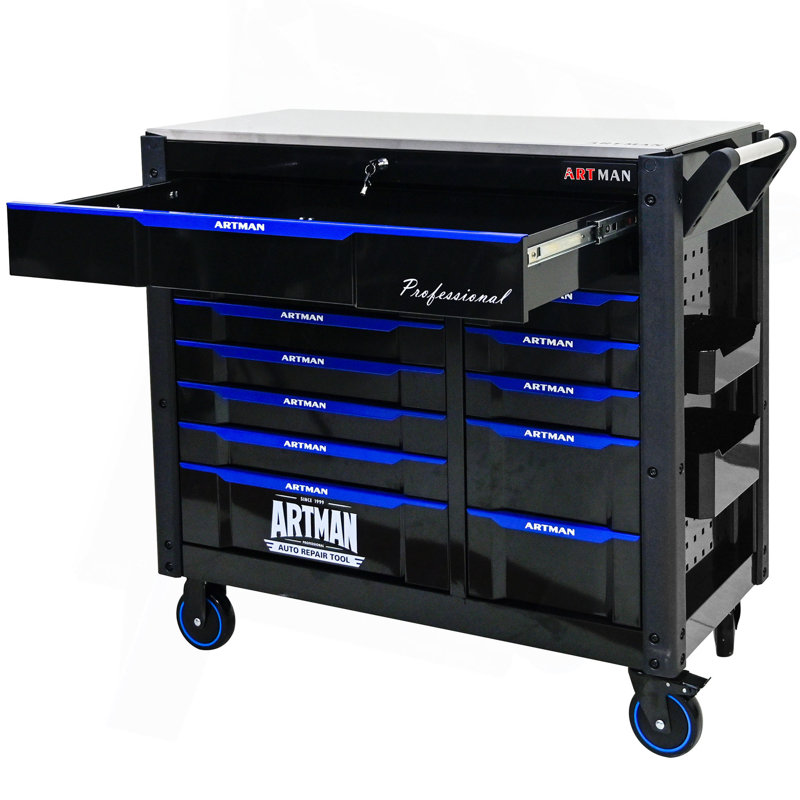 Wagon à outils multi-usages à 12 couches avec roues, plateau en fer