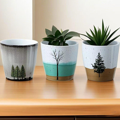 5in Assorted Woodland Indoor/Outdoor Planter - 3pc Set