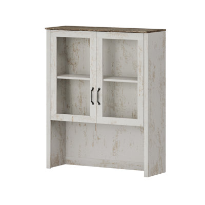 Bibliothèque rustique blanche avec portes en verre et bahut de bar, l 33,9 po