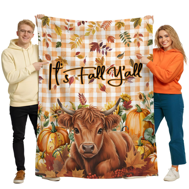 Jeté Highland Cow Thanksgiving Pumpkin, L 80 po x l 60 po