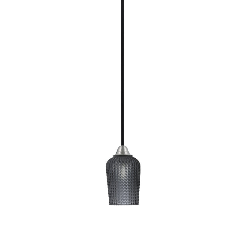 Luminaire suspendu sur pied Paramount avec verre texturé de 5 po, Noir, Noir mat/nickel brossé
