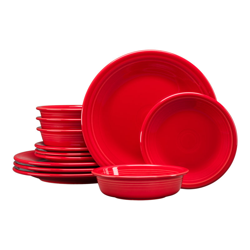Scarlet Ceramic 12-Piece Dinnerware Set with Fluting