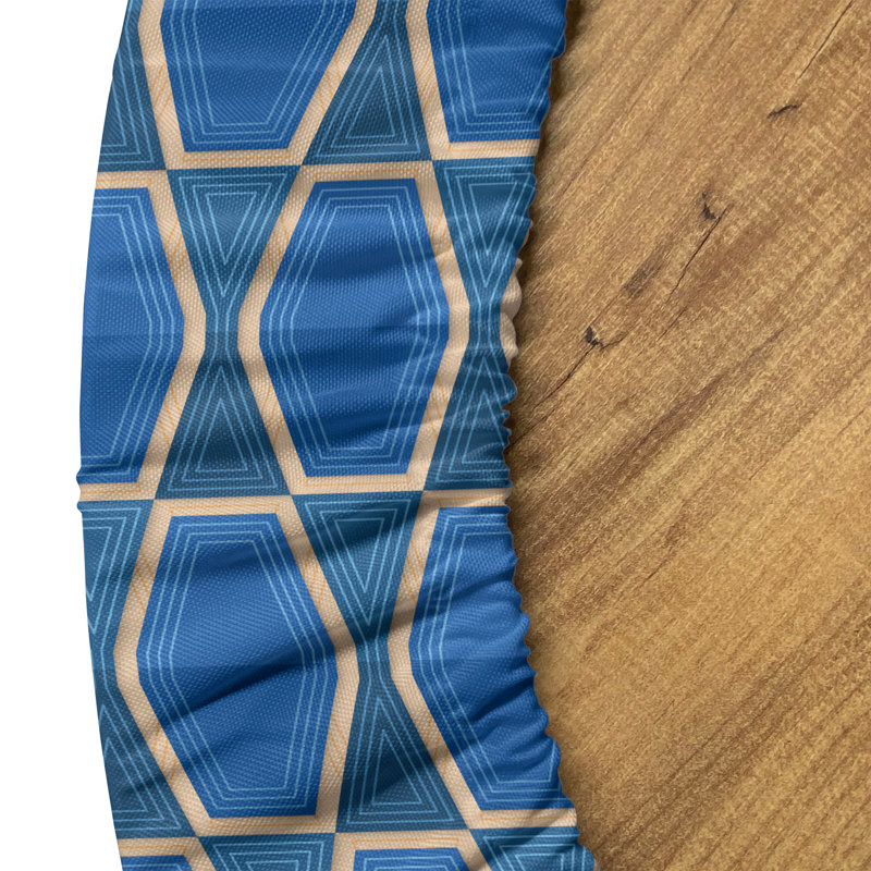 East Urban Home Retro Fitted Round Tablecloth Beige and Blue, 64.17" Round