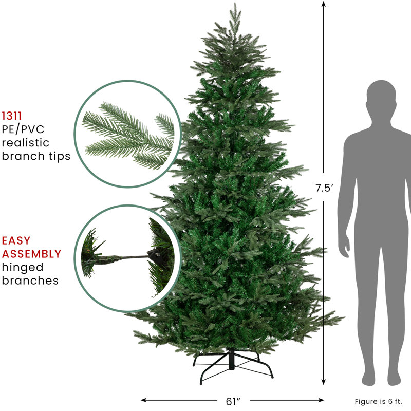 Sapin de Noël artificiel Hudson non éclairé, H 7 pi 5 po