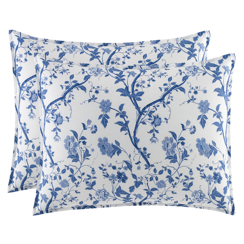 Laura Ashley Elise Navy Cotton Floral Comforter Bonus Set, Twin Comforter + 2 Standard Shams + 2 Throw Pillow