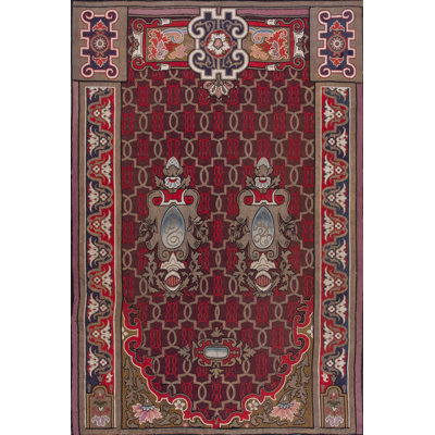 Antique Aubusson French Allover Geometric Flat Weave Rug