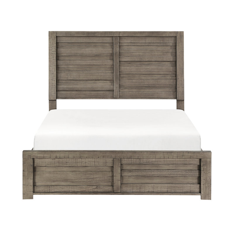 Mobilier de chambre de style rustique: lit double gris avec tête de lit et panneau à finition, meubles en bois et