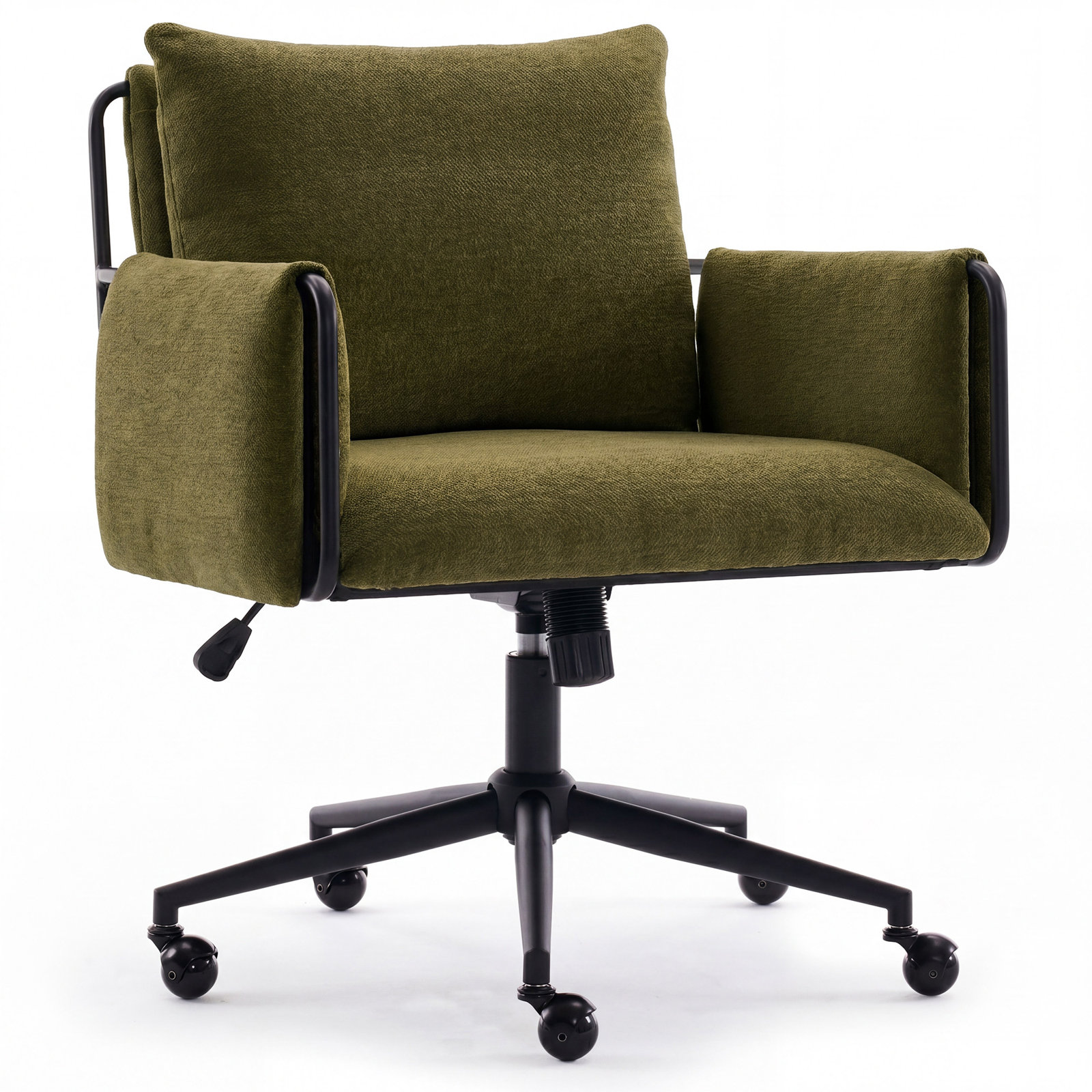 Arianna Upholstered Swivel Office Chair, Green Seat/ Black Frame