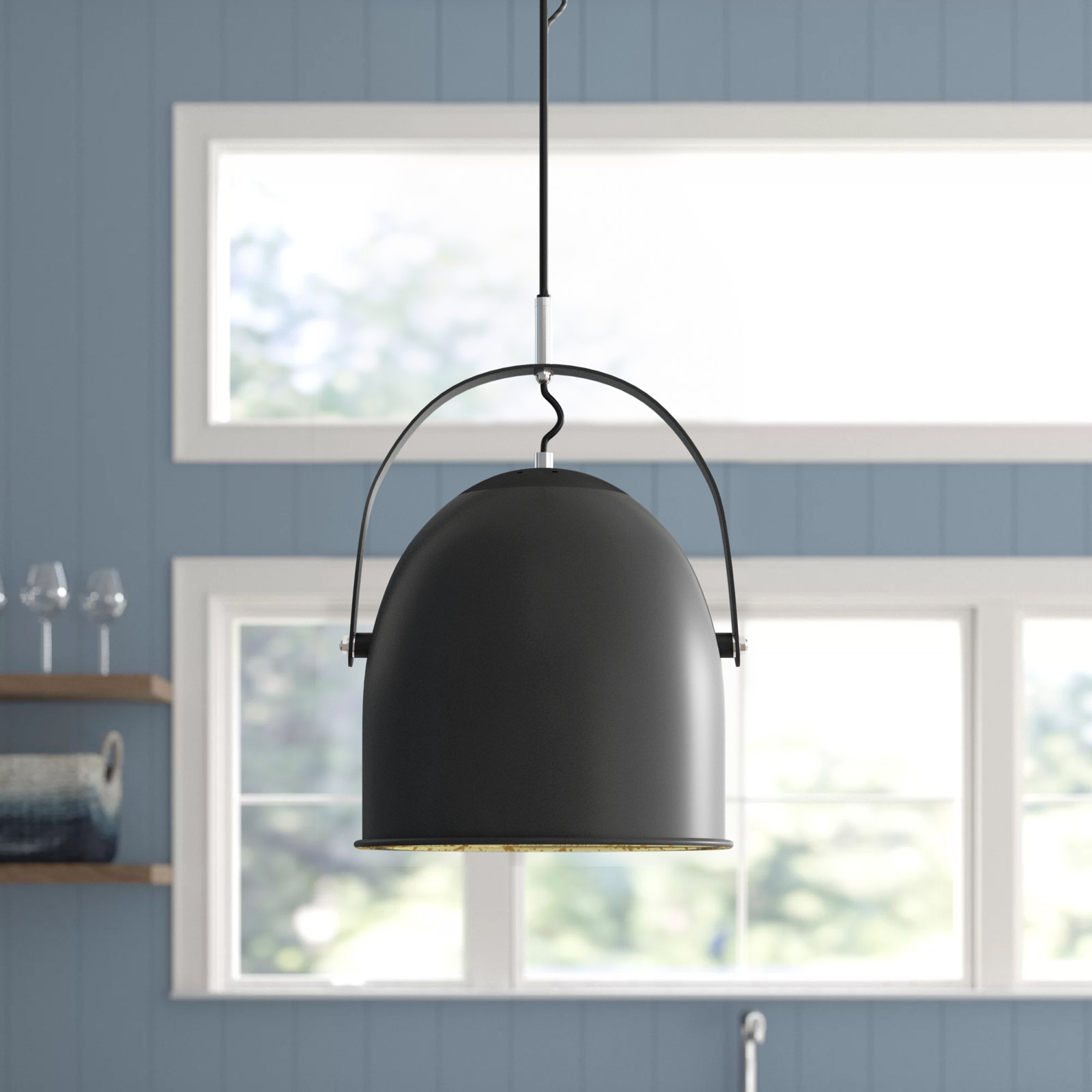 Charlette Single Light Metal Dimmable Pendant, Black/Gold