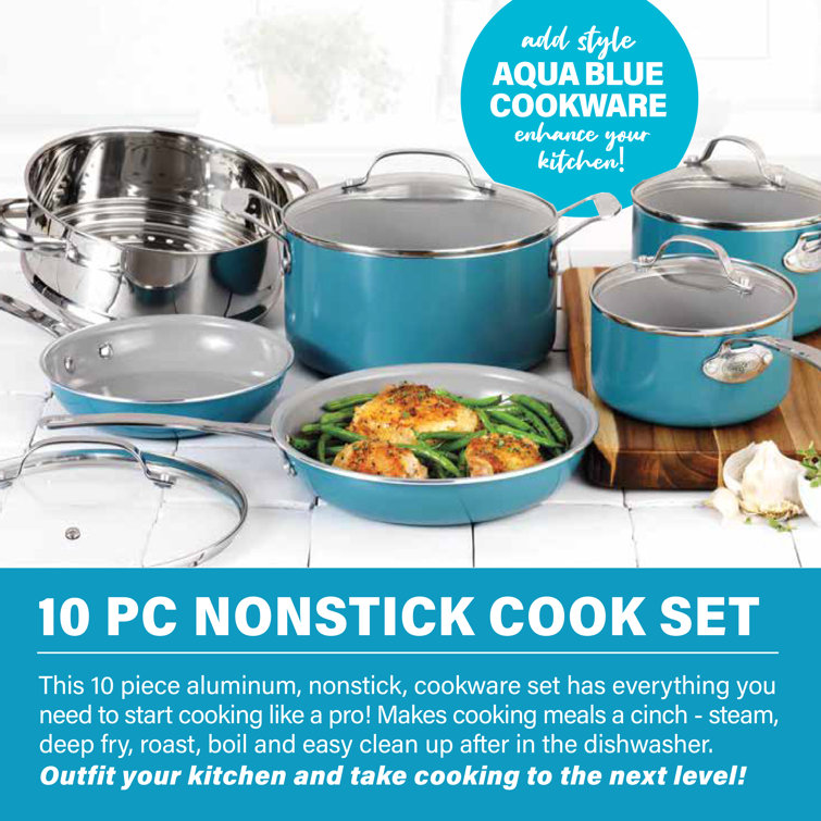 Gotham Steel Aqua Blue 10 Piece Nonstick Cookware Set