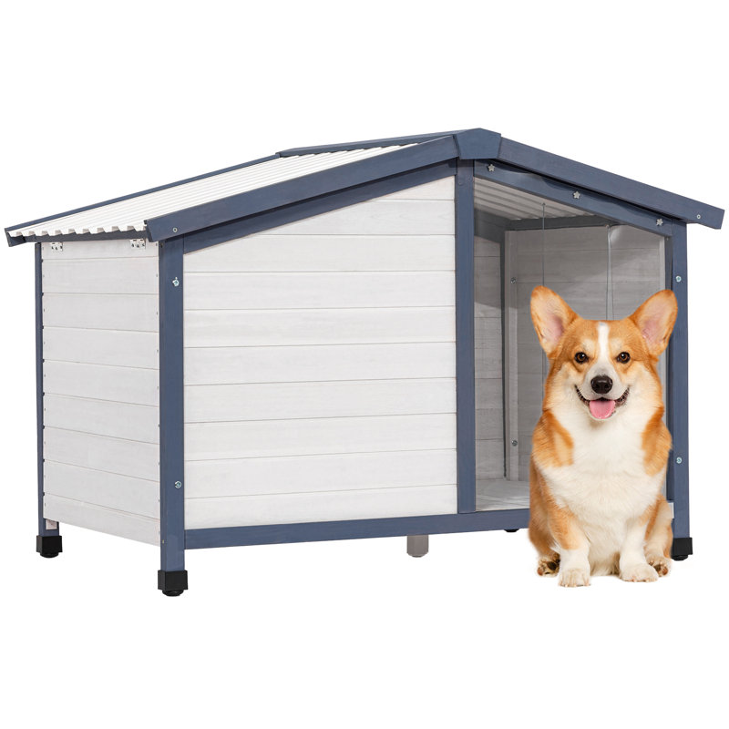 Niche pour chien de taille moyenne, L 42 po x l 28,9 po x H 27,5 po, toit pour asphalte ouvert pour petits chiens de taille moyenne, niche pour chien avec toit en PVC imperméable, blanc