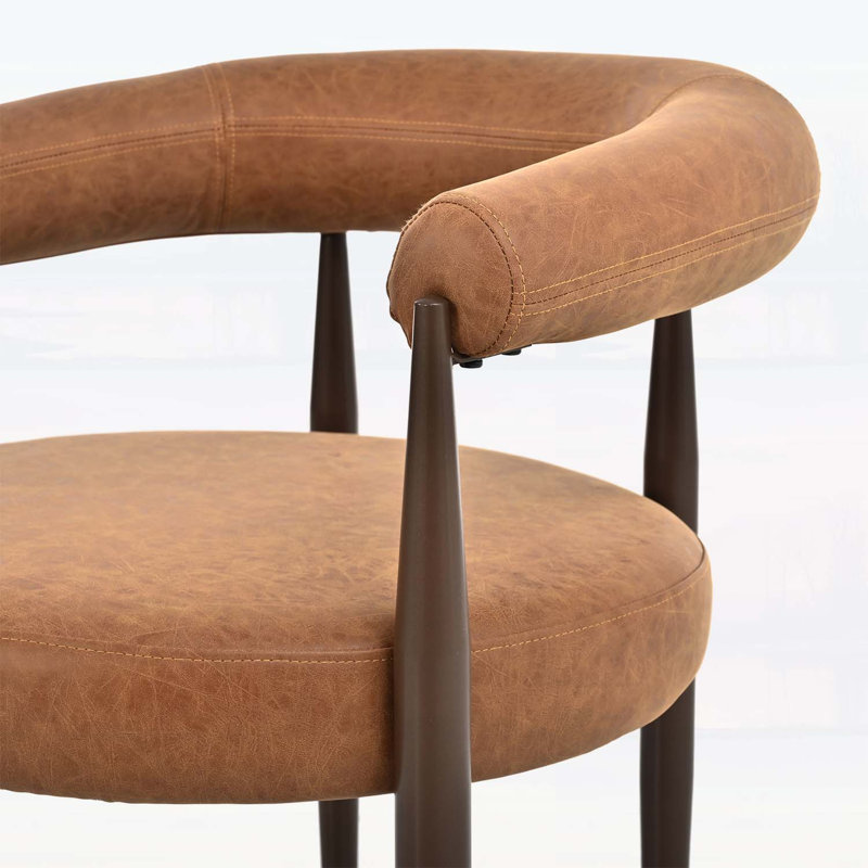 Lot de 2 chaises de salle à manger vintage à dossier incurvé, revêtues de cuir PU, avec structure en fer et design ergonomique pour un confort optimal dans la cuisine et la salle à manger.