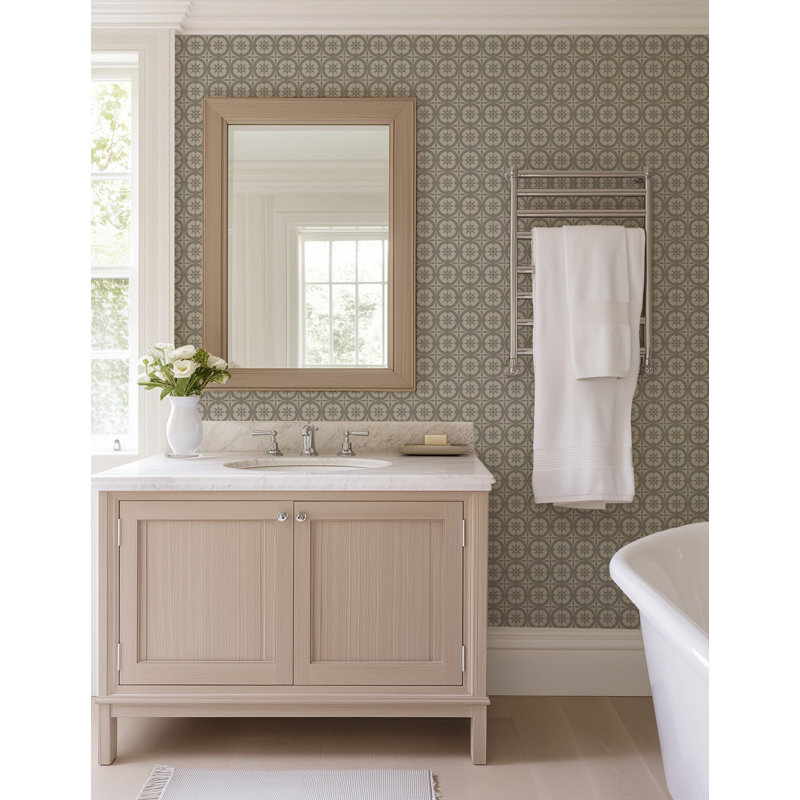 Medallion - Wallpaper, Faux Grasscloth, Non-Pasted, Gray