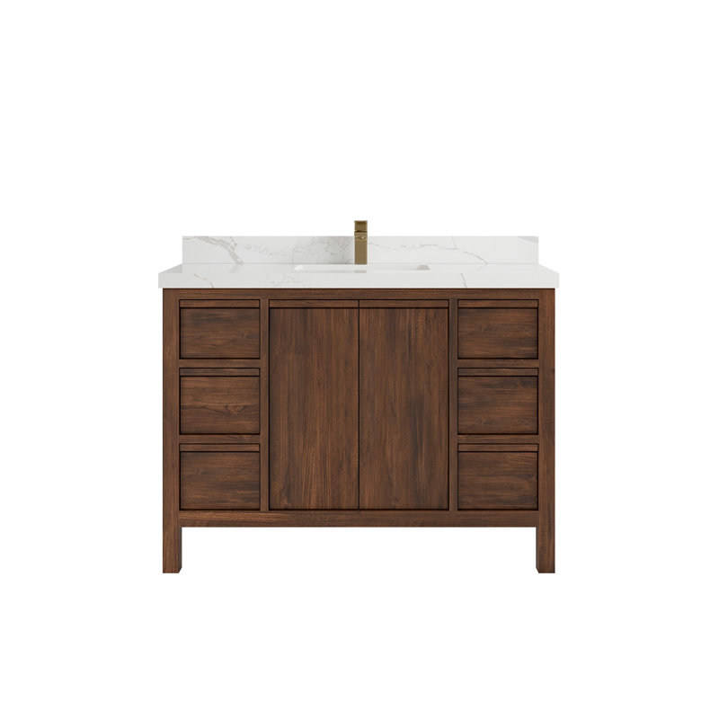 Ensemble de meuble-lavabo simple 48 po Teak, Calacatta Laza
