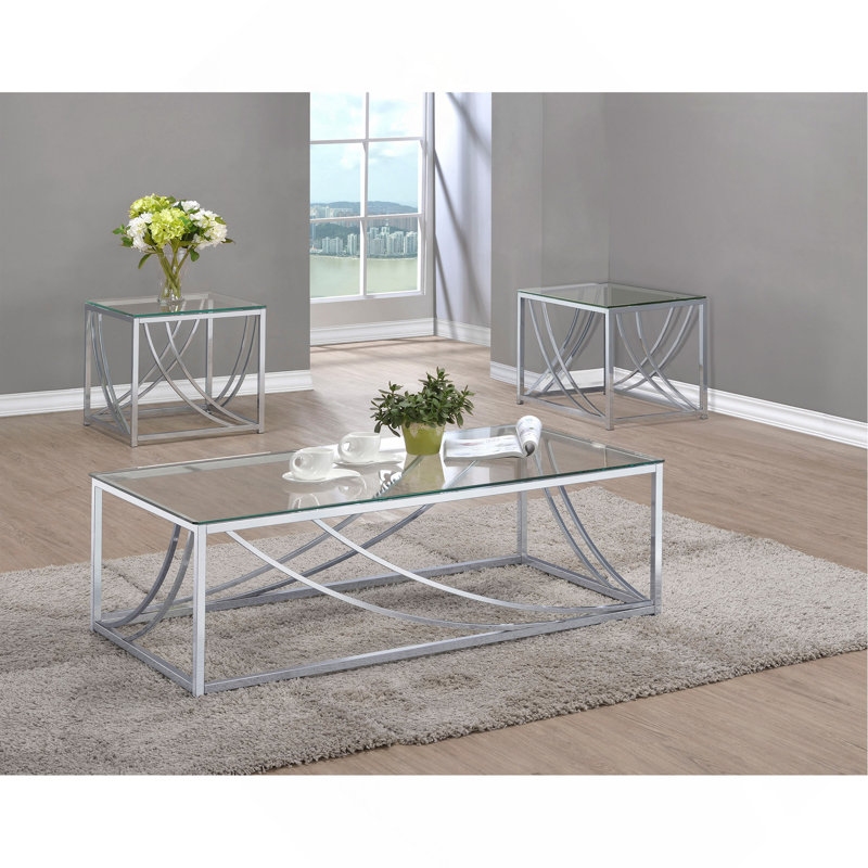 Chrome 3-piece Glass Top Coffee And End Table Set