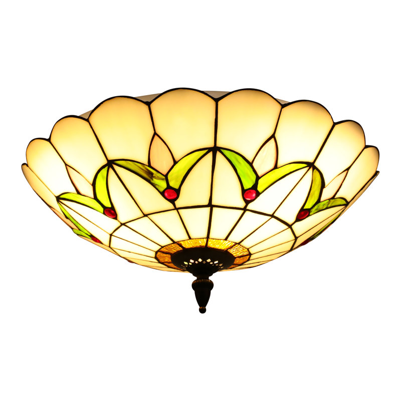 3 -Light 16" Vintage Tiffany Glass Flush Mount