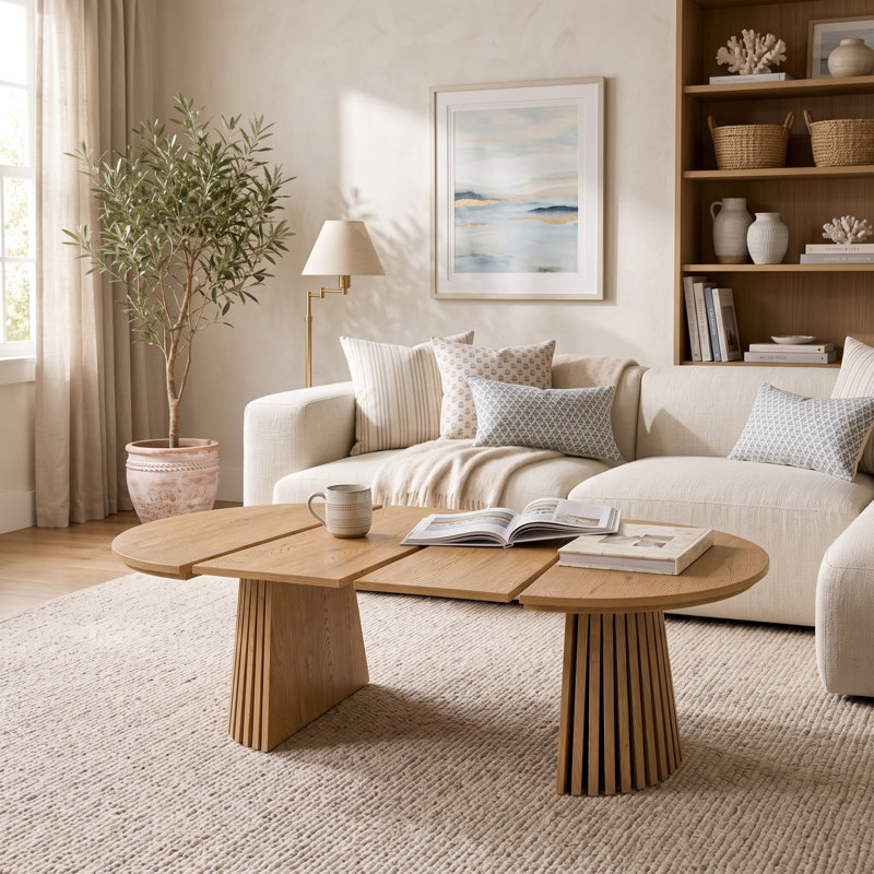 Table de salle à manger extensible de style moderne du milieu du siècle, 31,5 à 55,5 pouces, table de cuisine ovale en bois avec pieds à lattes