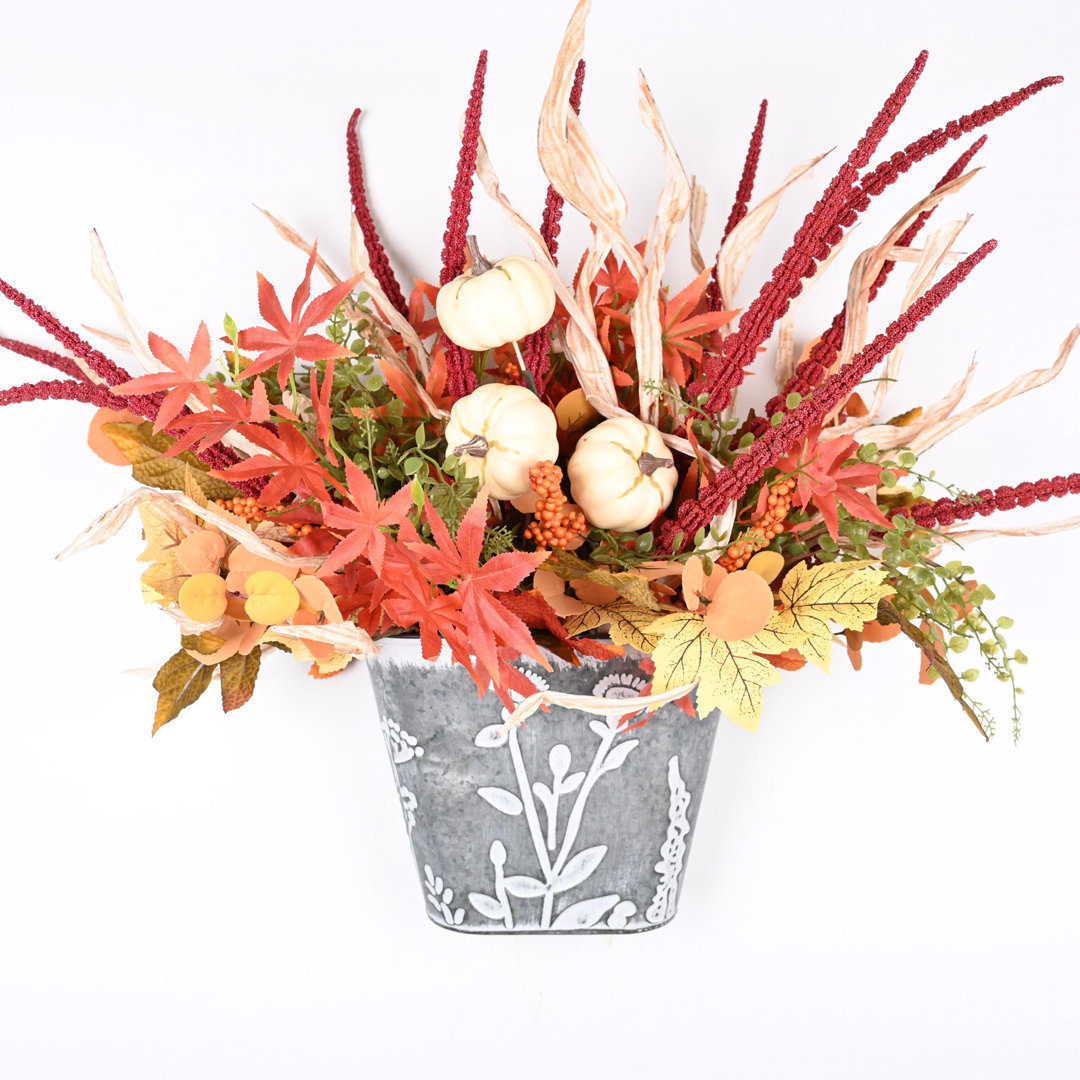 Artificial Fall Thanksgiving Mixed Assortment Floral Arrangement in Pot Primrue Flower