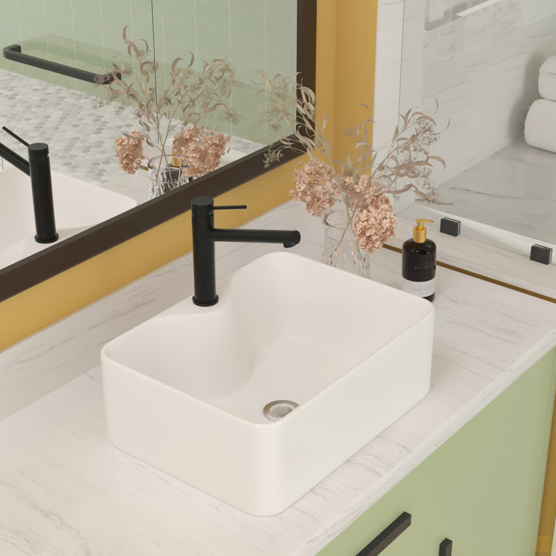 Lavabo de salle de bain vasque rectangulaire en céramique 16 po x 12 po