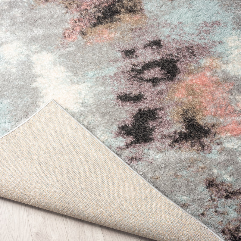 Abstract Shag Greys/Pastels Area Rug, Rectangle 8'7" x 11'6"