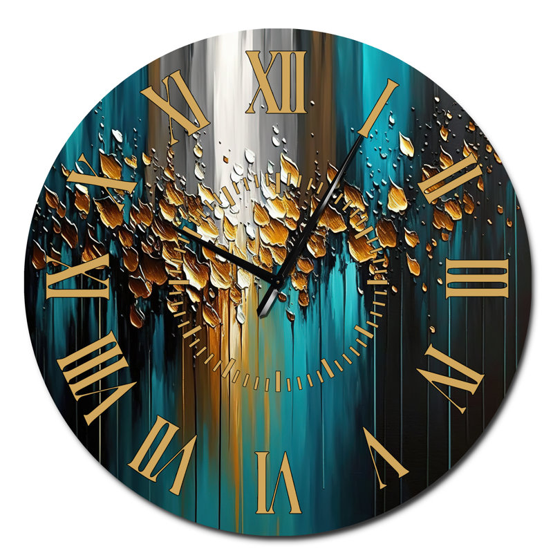 Horloge murale abstraite à motif géométrique vert et doré, Surdimensionné