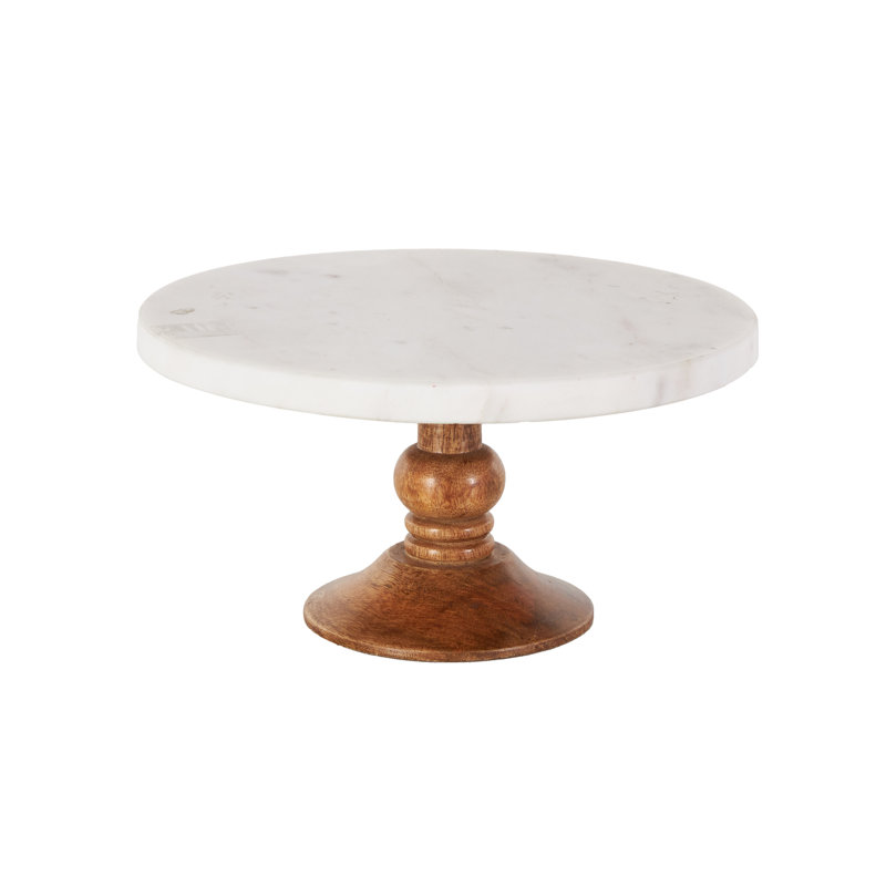 Présentoir à gâteaux en bois de manguier blanc avec base en bois