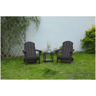 Chaise Adirondack pliante avec table d'appoint, ensemble de 3 chaises Adirondack à texture de bois, gris (comprend 2 chaises et 1 table)