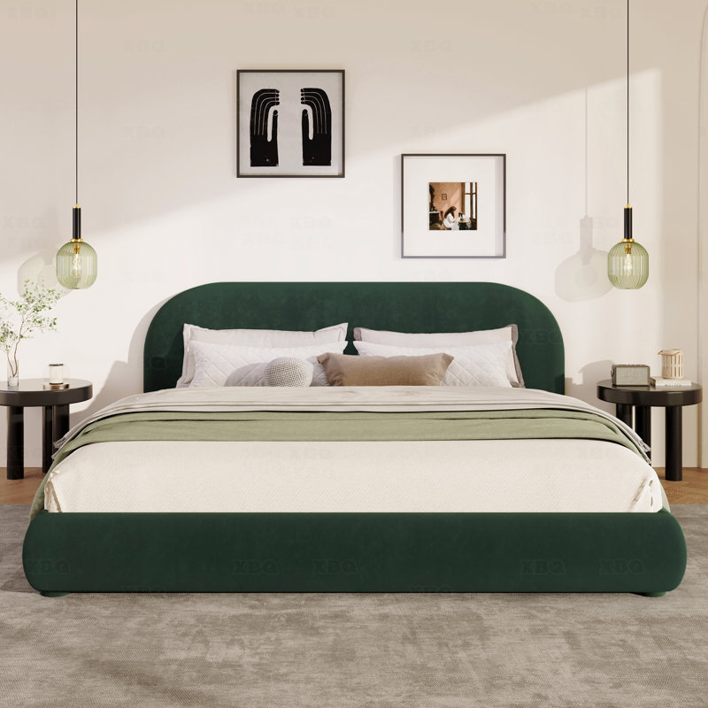 Lit, velours vert foncé doux: texture luxueuse légère, ajoutant une atmosphère haut de gamme à la chambre, très grand, Vert