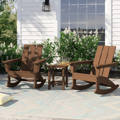 POLYWOOD x Sol 72 Jamarion 3-Piece Adirondack Rocking Chair Set