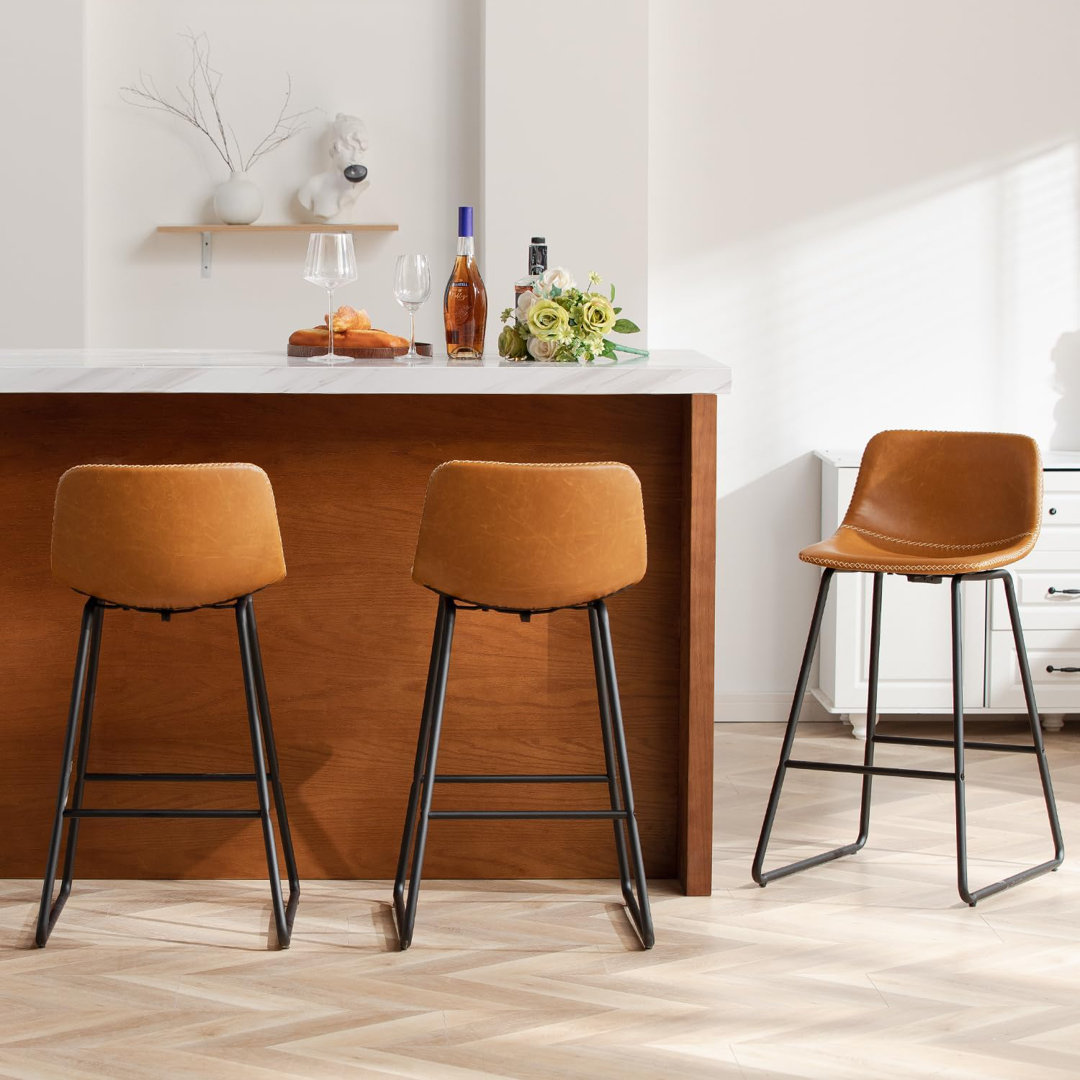 Bar Stools of 2/3/4, 26/30 Inch Counter Height Barstools with Back Faux Leather Bar Height Stools for Kitchen Island Counter 17 Stories 