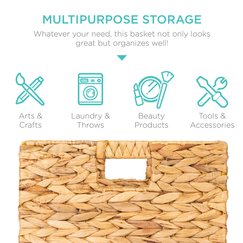 Hyacinth Storage Baskets, 5 Multipurpose Collapsible Organizers w/ Inserts, Natural, 13" H x 13" W x 13" D