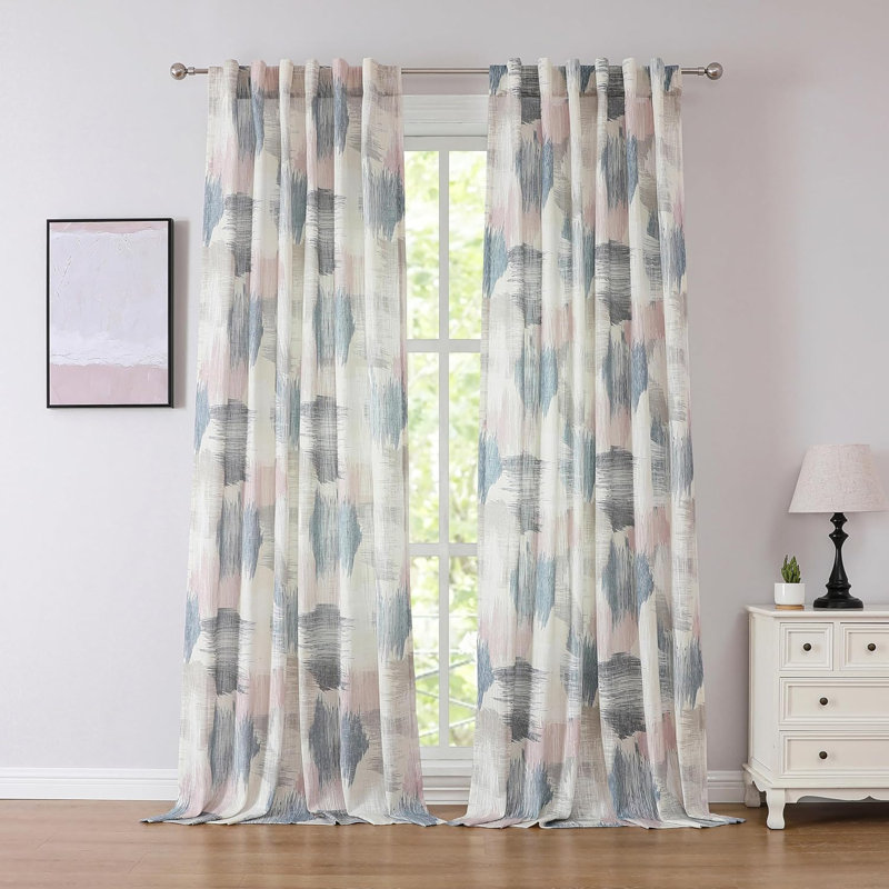 Blue-Rose Multi Abstract Faux Silk Light Filtering Window Panels