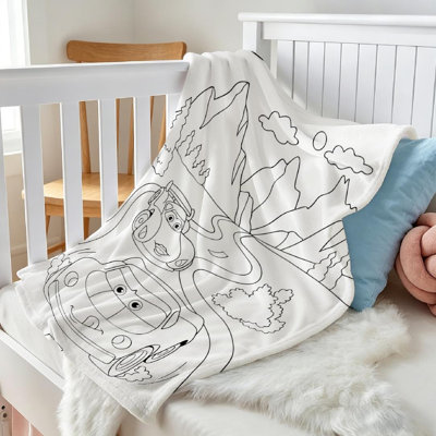 Blue Ultra Soft Flannel Fleece Throw Blanket,Cartoon Car Single-Sided Print