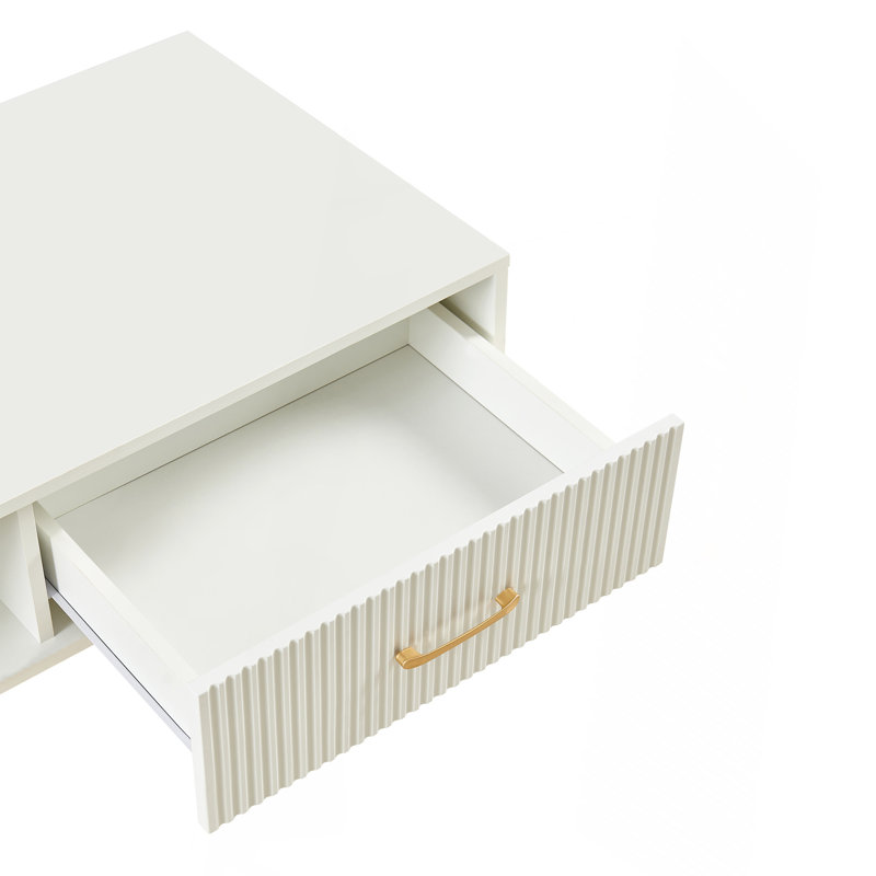 Rectangle Coffee Table With, Sliding Drawer For Storage, Modern Table For Living Room , White, White