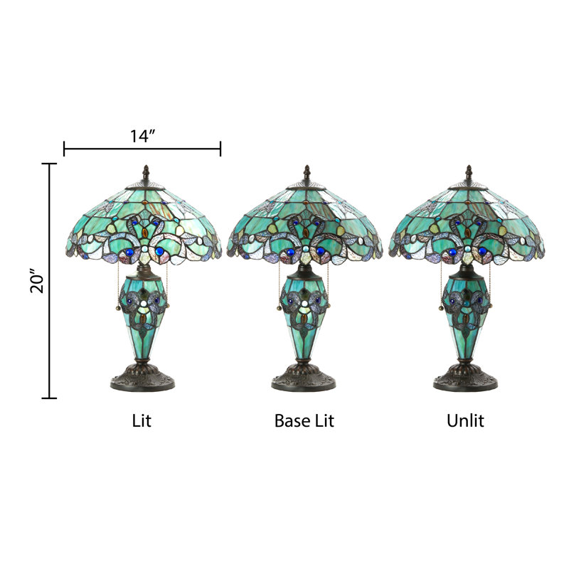 Cristal 20"H Magna Carta-Stained Glass Double Lit Table Lamp, Green