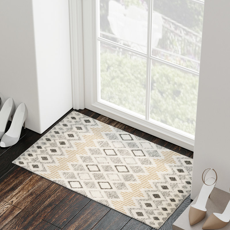 Tapis à motif géométrique à chevrons moderne brun / gris / beige Kearyn, Rectangulaire 3 pi x 5 pi