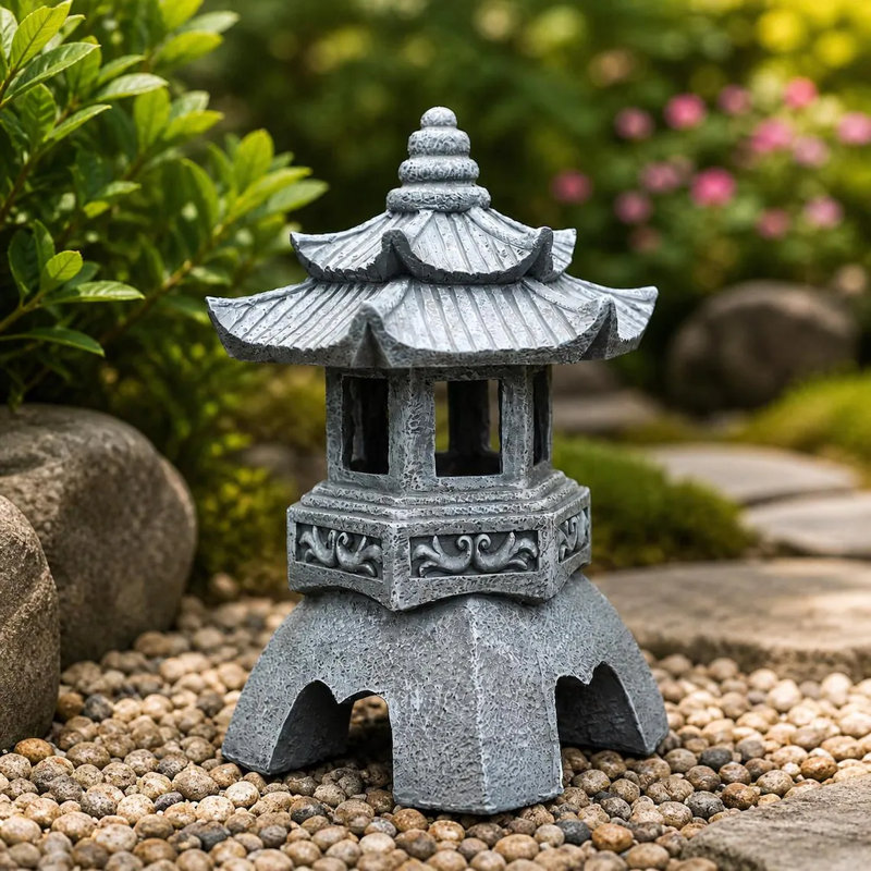 Zen Garden Lamp Statue, 11" H x 8" W x 8" D