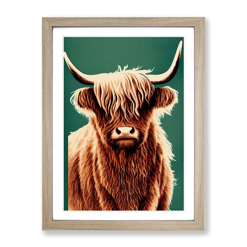 Fabulous Highland Cow - Single Picture Frame Print, 64cm H x 46cm W x 2cm D, Oak