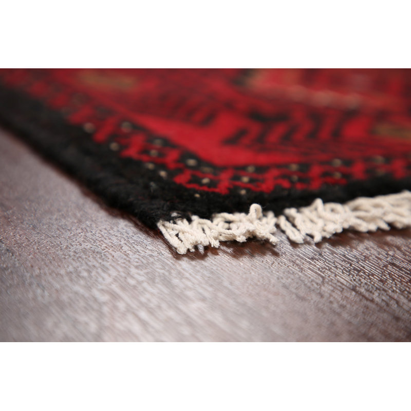 Tapis unique en laine noué à la main rouge / noir 3 pi 6 po x 6 pi 5 po nouvel âge Tontitown