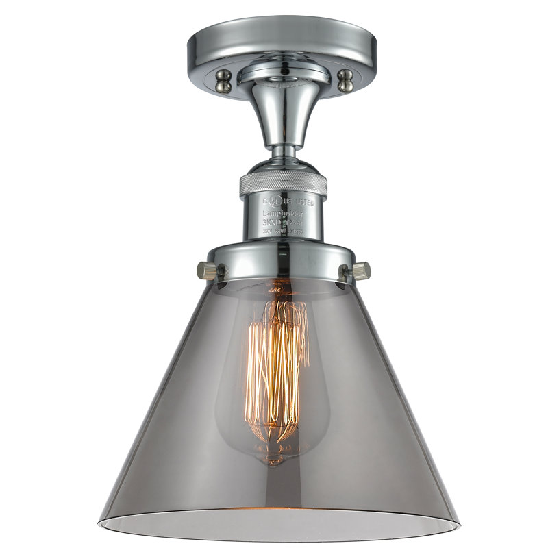 Plafonnier semi-encastré 1 lumière Cone, Chrome poli, Fumé, Ampoule à DEL rétro de 6 watts