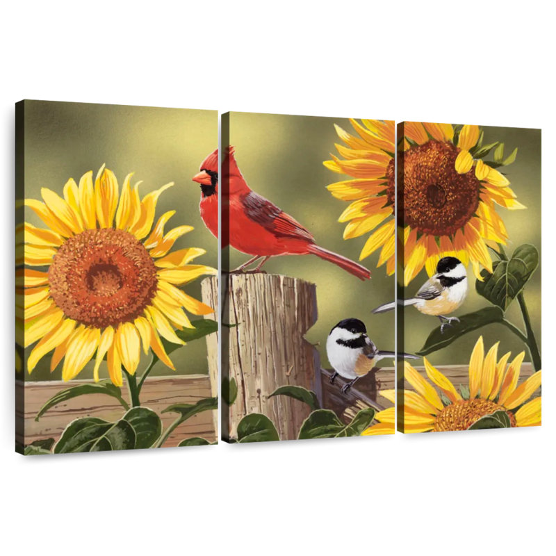 Tournesols et oiseaux chanteurs, H 32 po x l 50 po