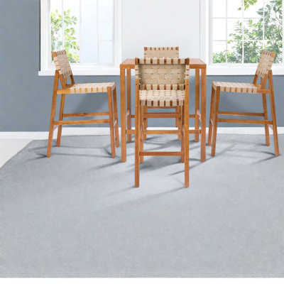 Modern Patio Bar Sets, Acacia Wood 5 Piece Teak Beige Outdoor Dining