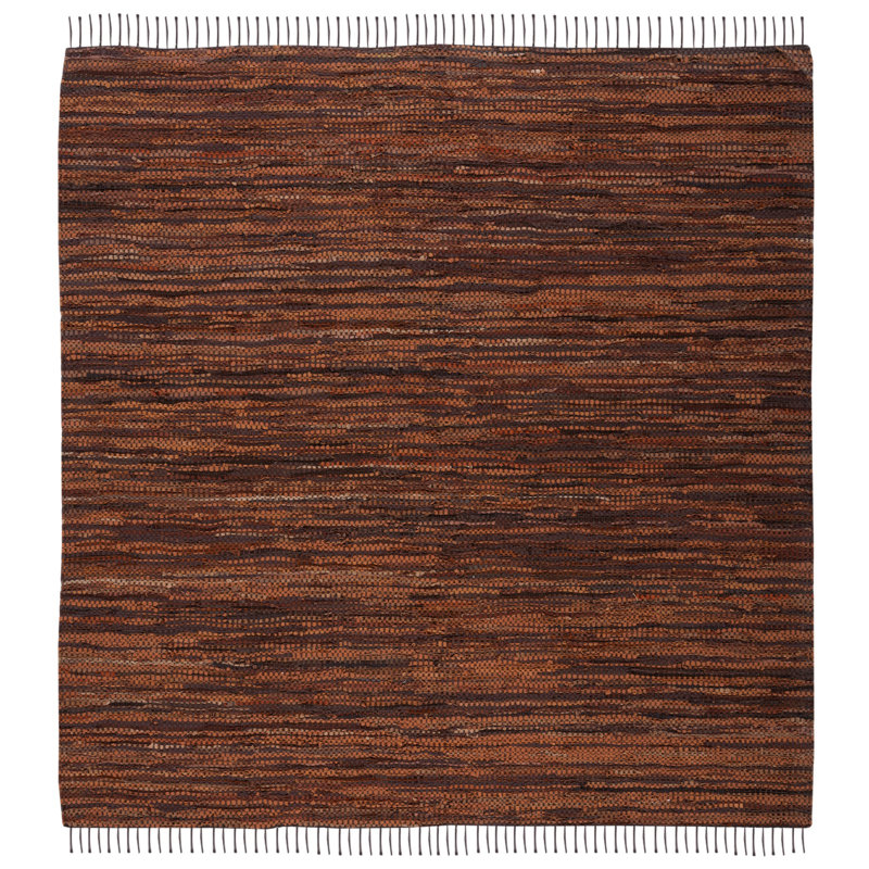 Riplex Vintage Leather Flat Weave Recycled Leather/Cotton Solid Color Rug in Brown, Square 7'