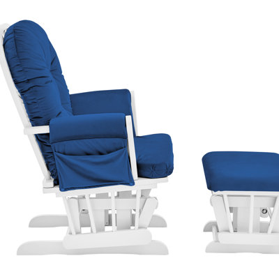 Mason Glider And Ottoman White Wood And Navy Fabric